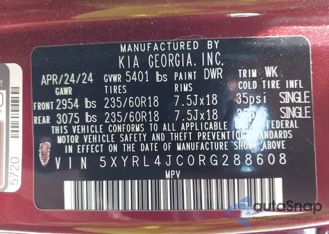 2024 Kia Sorento S from USA, damaged, VIN 5XYRL4JC0RG288608